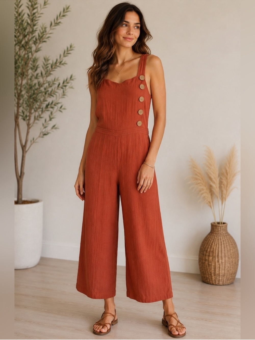 Universal Thread Women’s Burnt Orange Cropped Wide Leg Jumpsuit